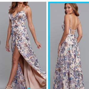 Prom floral sequence formal dress